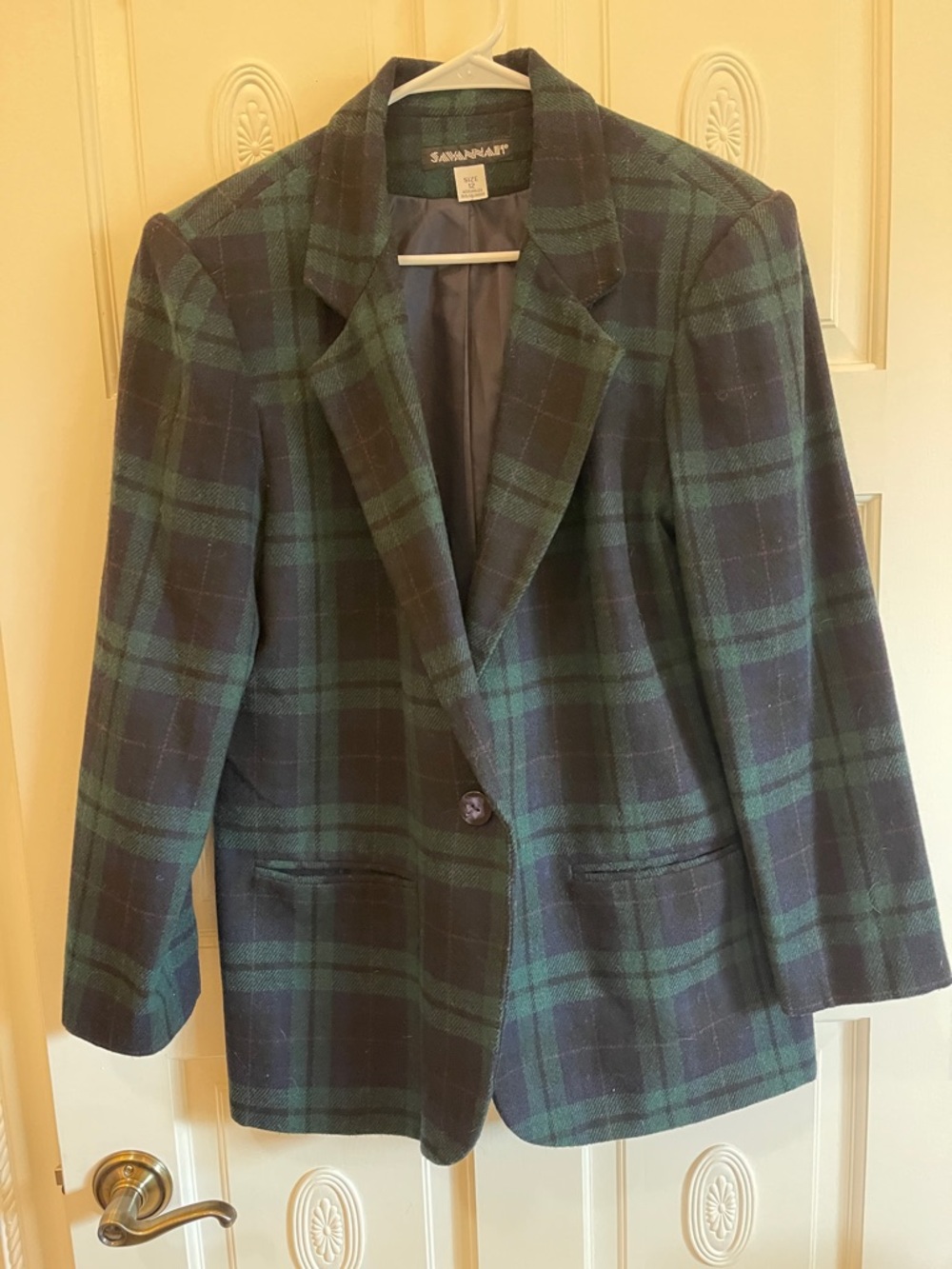 Savannah Green & Navy Plaid Single-Button Blazer
